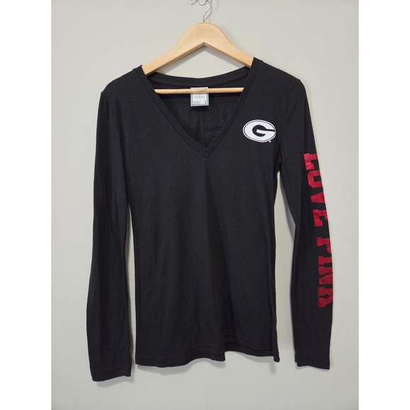 PINK Victoria's Secret Tops - Pink Victoria's Secret Georgia Bulldogs Long Sleeve V-Neck T-Shirt Black Small